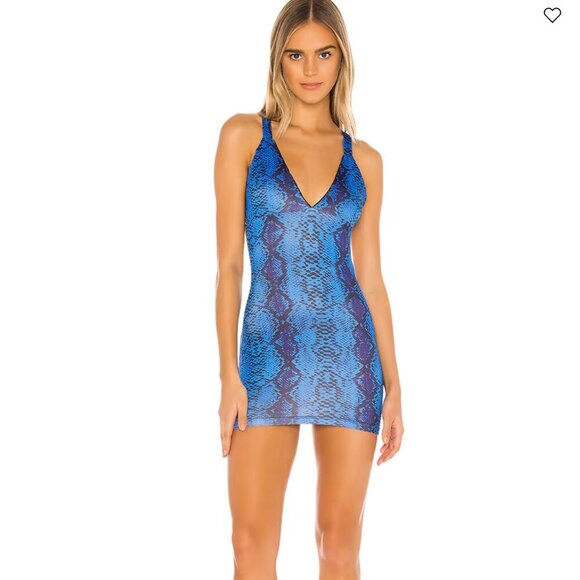 Blue Snakeskin Mini Dress - Picture 1 of 7